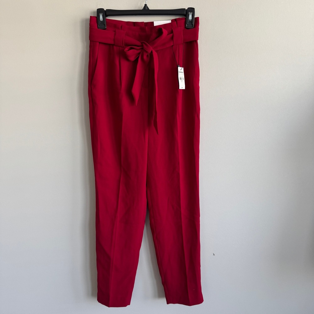 Express Womens Red High Rise Ankle Paperbag Waist Tie Belt Dress Pants 0R NWT